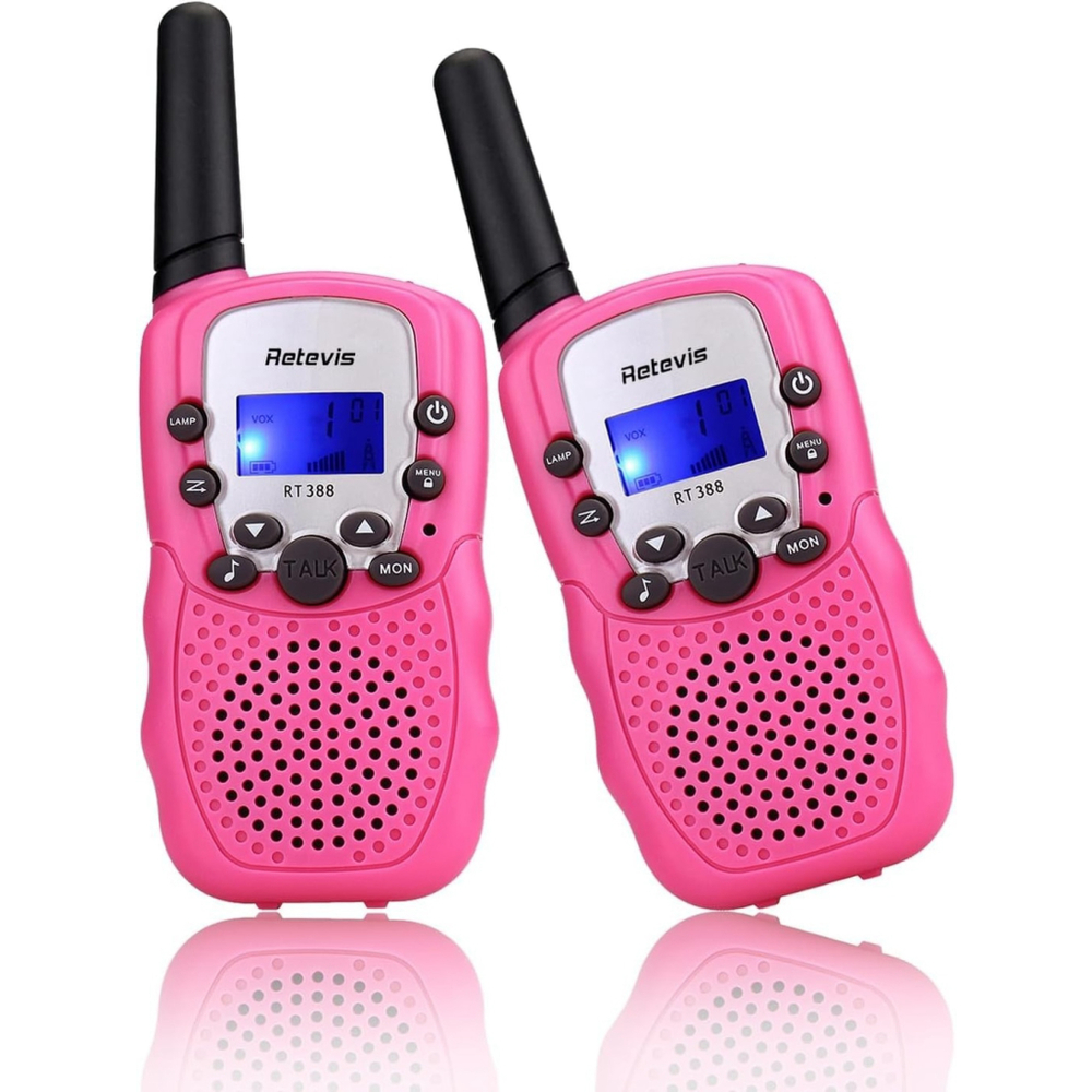 Retevis RT-388 Kids Walkie Talkie, 22 Channel LCD Flashlight, (Pink, 2-Pack)